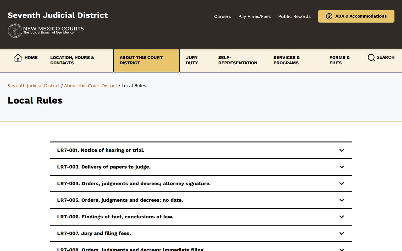 Torrance County civil court docket local rules from the Seventh Judicial District
