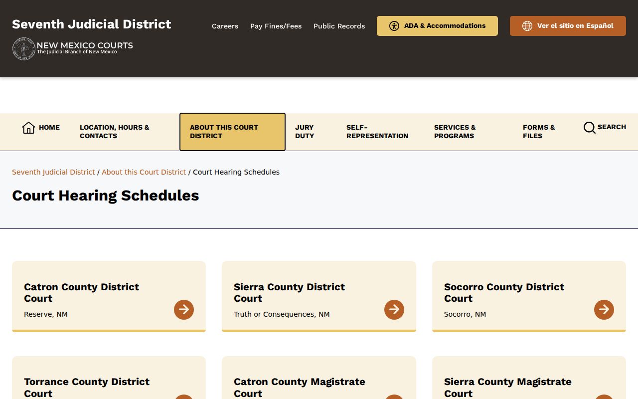 Torrance court schedule Seventh District directory