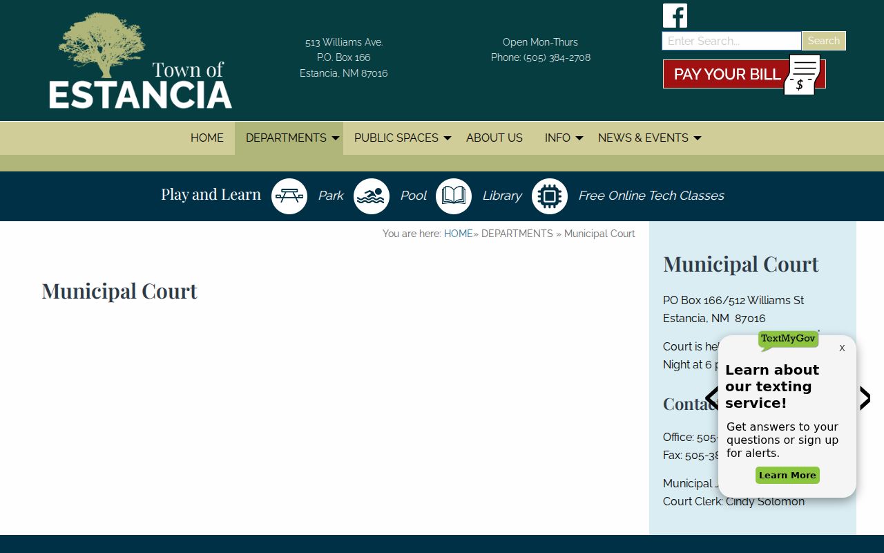 Estancia court records source from the Town Municipal Court page