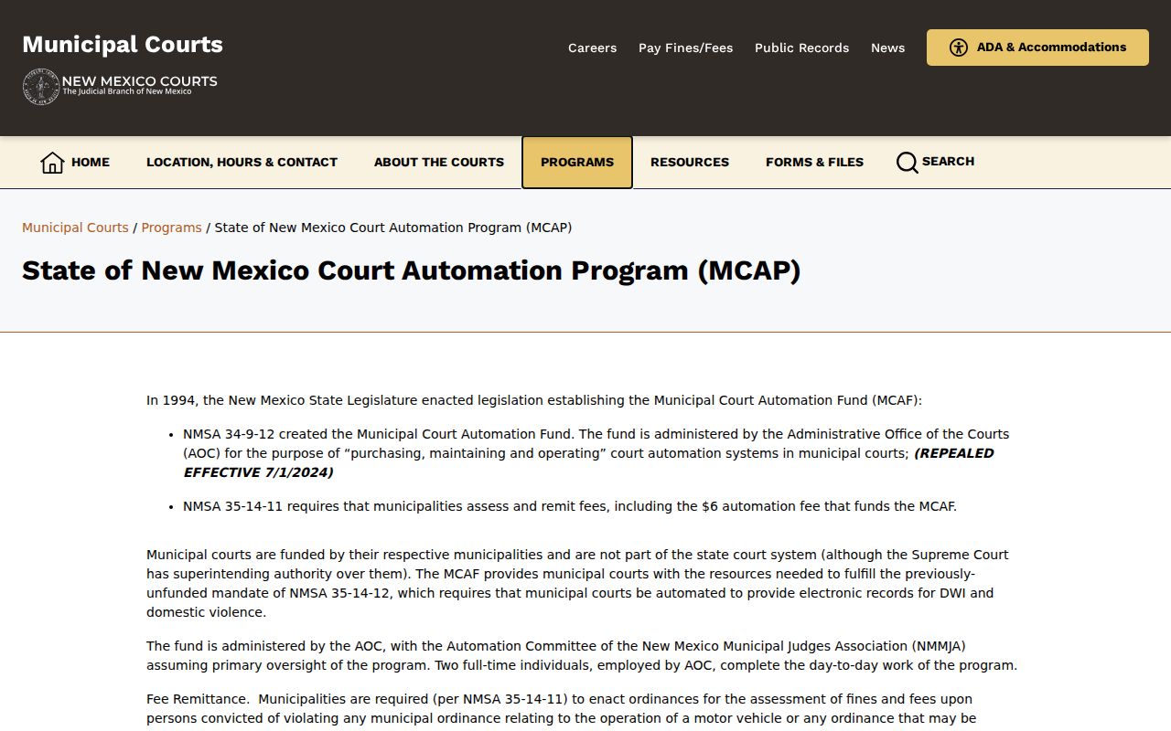 Moriarty court records context from New Mexico municipal court automation