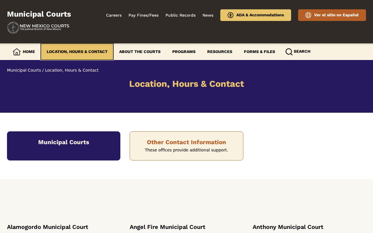 Moriarty court records listing in the New Mexico municipal court directory