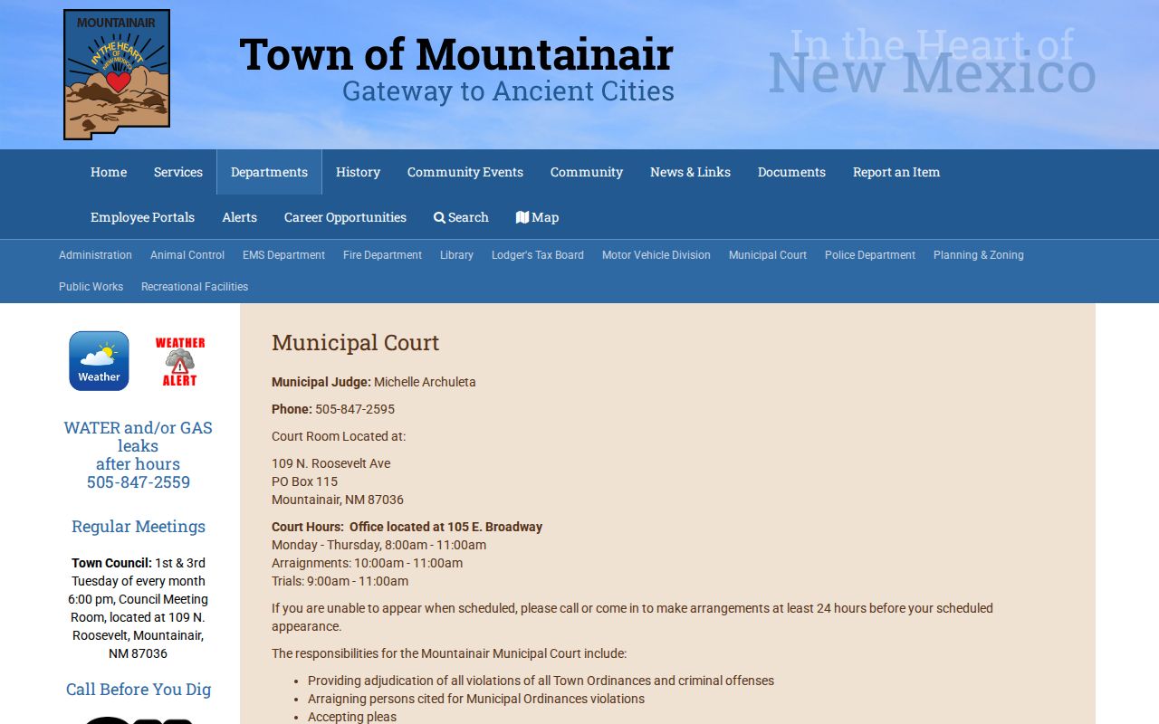 Mountainair court records source from the Town Municipal Court page